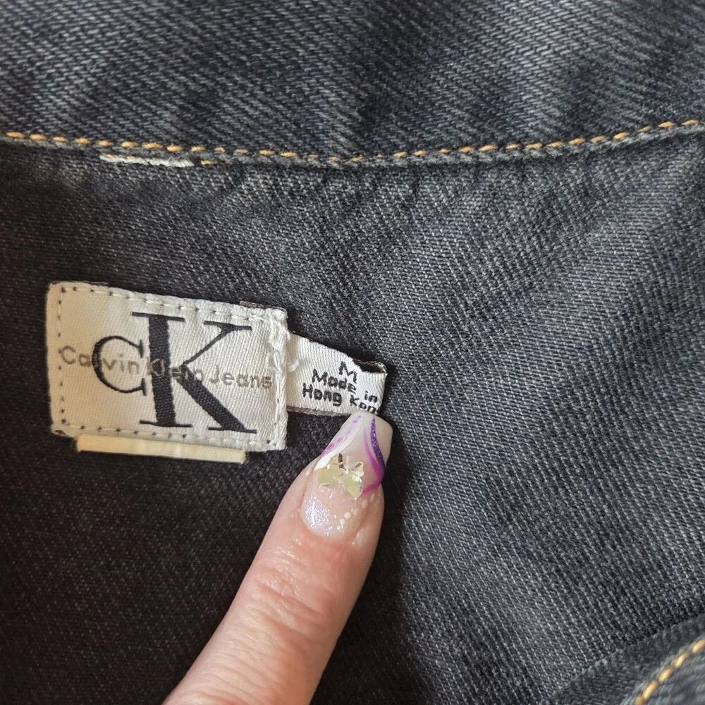 Calvin Klein CK Dark Wash Cropped Denim Jacket Y2K Slim Fit Cotton Jean Coat S